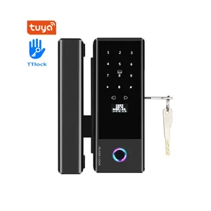Tuya App WiFi Control Glass Door Lock Electronic Biometric Fingerprint Smart Lock With Key For Office Hotel Sliding Glass