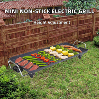 Grill électrique multifonctionnel d'intérieur, mini-plaque de cuisson carrée, barbecue avec commande par bouton, sécurité de la flamme réglable, en acier inoxydable, facile à utiliser