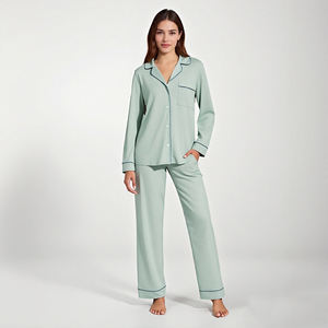 طقم بيجامات نسائية من Hongbo الأكثر مبيعاً مكون من قطعتين لفصل الخريف, بيجامات نوم مريحة وقابلة للتنفس من ألياف الخيزران والسباندكس للبيع بالجملة - Product Image 1