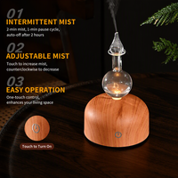 Diffuseur d'huiles essentielles en verre décoratif avec support en bois, humidificateur ultrasonique d'aromathérapie, machine à brume pour la maison et le bureau