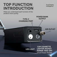 Gonfleur électrique portable 12V avec affichage numérique, haute puissance, en ABS, avec lumière d'urgence pour pneus de voitures et motos, 101-150 PSI