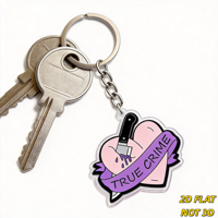 Porte-clés en acrylique Cœur Mystère, pendentif style tatouage avec couteau et bannière violette, anneau métallique + chaîne pour clés, sacs, sacs à dos