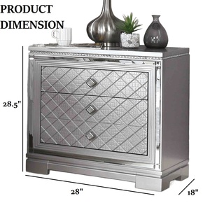 Glam Style <b>Silver</b> Finish Nightstand With Hidden Jewelry Drawer USB Port Ball Bearing Glides Bedroom Furniture - Product Image 4