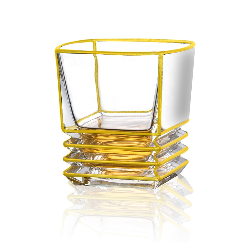 N36 золотая линия окрашенный хрустальный стакан для виски с квадратной формой