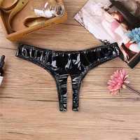 S-3XL 웨트룩 PVC 크로치리스 오픈 크로치 브리프 샤이니 PU 레더 비키니 쇼츠 타이즈 섹시 탕가 클럽웨어 여성 속옷 팬티