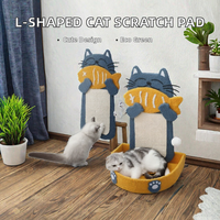 Griffoir classique en forme de L pour chat, écologique, design mignon de chat dessinant un poisson, maisonnette quatre saisons en carton