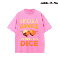 T-shirt en coton oversize délavé avec imprimé dés 'Life Is a Gamble', style streetwear rétro, décontracté pour le quotidien, vente en gros depuis l'entrepôt américain