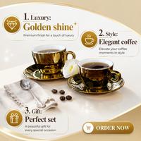 Tasse à expresso classique LEXI en or électroplaqué avec soucoupe, intérieur blanc, en porcelaine émaillée, pièce unique, réfléchissante, pour café et thé, usage domestique
