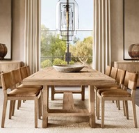 Mesa de Comedor Rectangular de Madera de Roble con Pedestal Estilo Rústico Antiguo de Alta Calidad a Precio de Fábrica