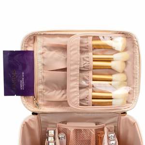 Portable for PU Zipper <b>Bag</b> Cosmetics Travel <b>Makeup</b> Organizer Eco-Friendly Waterproof <b>with</b> <b>Brush</b> Slots Divider for Daily Use - Product Image 6