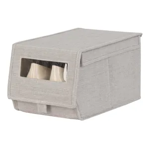 Collapsible Shoe Box with Lid Home Organizer Foldable Clothes Fabric Storage Boxes Closet Drawer Dustproof Cube Bins Holder