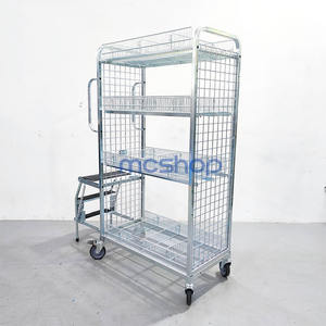 वेयरहाउस वर्कशॉप सुपरमार्केट सामग्री के साथ तार की टोकरी के साथ तार की टोकरी के साथ ट्रॉली को उठाया गया - Product Image 2