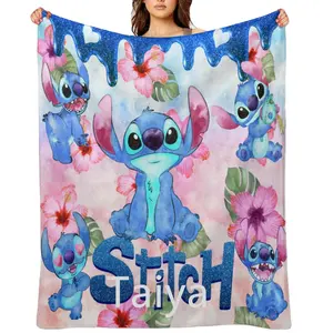 Hot sale china manufacturer Low MOQ OEM Best designed cartoon stitch flannel Sherpa Fleece Blankets