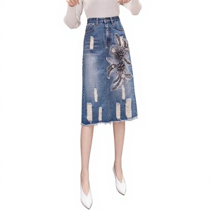 Faldas Vaqueras para <span class=keywords><strong>Mujer</strong></span>, Nueva Colección, Cintura Alta, Bordadas, Ajustadas, Línea A, Falda Midi que Ajusta a la Cadera - Product Image 2