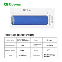 Batterie cylindrique au lithium Lfp C33 de qualité A, 3,2 V, 15 Ah, LifePO4, cellule au phosphate de fer et de lithium 33140 33135 pour véhicule électrique, bricolage 12 V 24 V