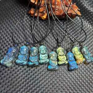 Kalung kristal alami 4cm, hadiah liontin Buddha bayi Labradorite kilat kuat batu penyembuhan - Product Image 5