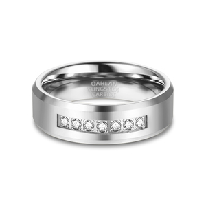 Oahlan Đồ Trang Sức Thời Trang 8Mm Bạc/Mạ Vàng Không Thấm Nước Cao Đánh Bóng Zircon <span class=keywords><strong>Inlay</strong></span> <span class=keywords><strong>Tungsten</strong></span> Nhẫn Cho Nam Giới Cưới Engagement - Product Image 3