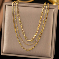 Collier en acier inoxydable vintage, chaîne en forme de trombone, chaîne en acier inoxydable, collier en acier titane, bague, collier à trois rangs, bijoux