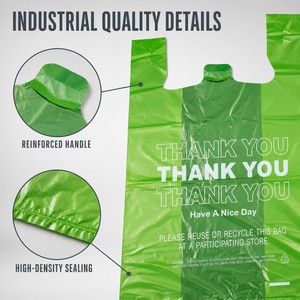 ถุงช้อปปิ้งพลาสติก HDPE กันน้ำ รีไซเคิลได้ แบบเสื้อยืด มีหูหิ้ว ปรับแต่งได้ สีเขียวสด พิมพ์ข้อความขอบคุณ คุณภาพดี - Product Image 3