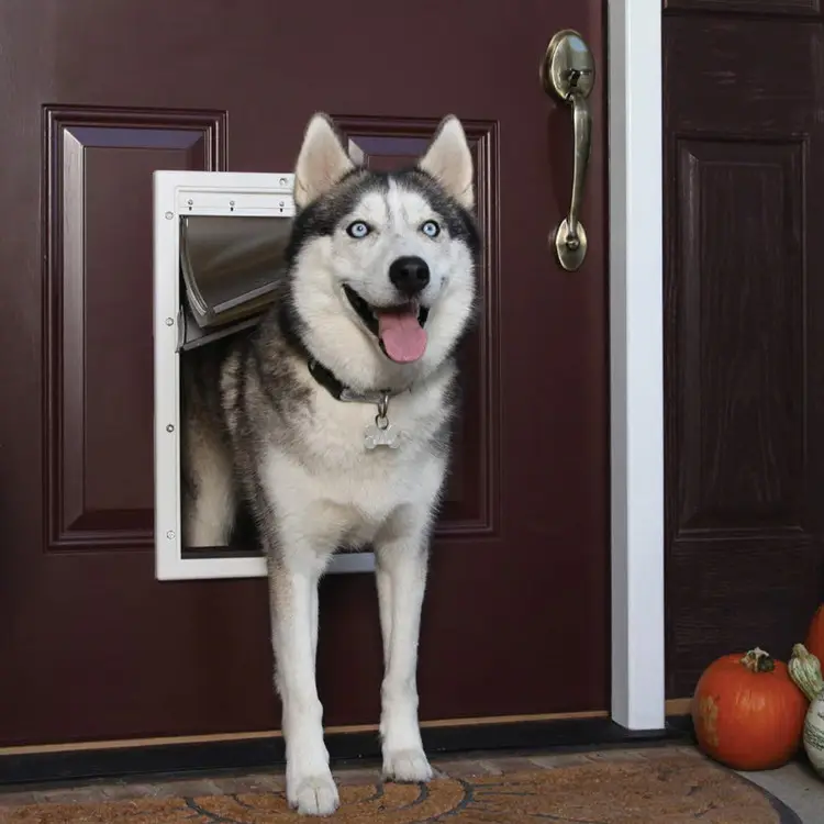 ประตูกล่องสัตว์เลี้ยงแบบมีประตูสำหรับสุนัขและแมว,ประตูพลาสติกไฟฟ้าล็อคได้4ทางสำหรับบานเลื่อนและปรับบานเลื่อนได้