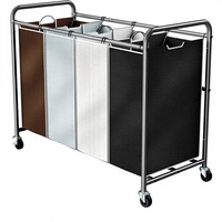 Chariot de tri de linge en acier allié à 4 sections, panier à linge robuste verrouillable avec roues