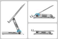 Support portable pliable et rotatif 2-en-1 en alliage d'aluminium argenté pour ordinateur portable gamer avec hub USB intégré
