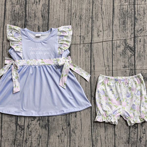 GSSO2846 CUSTOM Ensemble de vêtements pour petite fille active, violet, avec imprimé 'Thank Heaven for Little Girl', vente en gros, ensemble à manches courtes pour enfant - Product Image 1