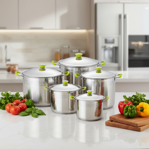 Batterie de cuisine 10 pièces en acier inoxydable, écologique, compatible lave-vaisselle, avec faitout, cocotte et casserole à fond bombé, compatible induction, pour <span class=keywords><strong>couscous</strong></span> - Product Image 1