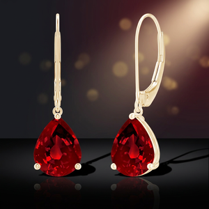 Pear Cut <b>Red</b> Crystal Drop <b>Earrings</b> 18K Gold Plated Women's Classic Dangle Jewelry Wedding Style - Product Image 3