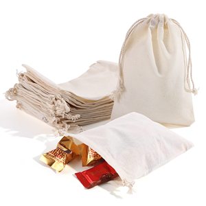 Bolsa con cordón de muselina de lona de algodón biodegradable con asa de cinta Embalaje de promoción de serigrafía de joyería - Product Image 2