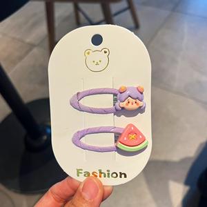 Sevimli kızlar saç klipleri Set karikatür meyve tasarım-çilek karpuz şekiller günlük stil partiler için plastik aksesuar - Product Image 6