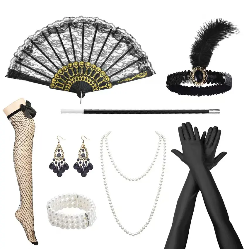 Hele Set Struisvogelveer Flapper Hoofdband Grote Gatsby Hoofdtooi