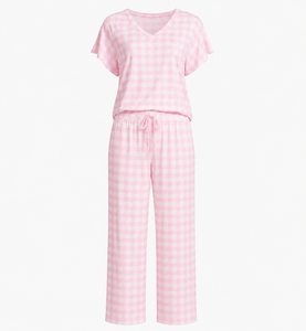 Conjunto de Dos Piezas de Ropa para <span class=keywords><strong>Mujer</strong></span> a Precio de Fábrica al por Mayor, Conjunto de Pijama Holgado de Pierna Ancha, Ropa de Dormir de Algodón a Cuadros para <span class=keywords><strong>Mujer</strong></span> - Product Image 1
