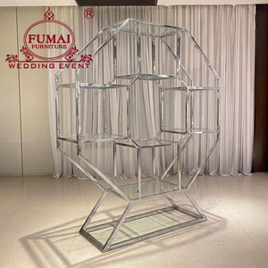 Wedding Event Decoration Modern Fashion Freestanding Steel Glass Wine Rack with Bar Back Components - Product Image 4