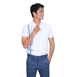 Custom Logo Corporate <b>Polo</b> for Men | <b>White</b> Performance <b>Polo</b> with Side Accent Stripe | Professional Business Casual Team Uniform - Product Image 2