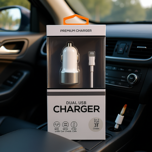 Cargador de coche USB dual premium de 2.4A con carga rápida y cable de 3 pies para modelos de iPhone y iDevice. - Product Image 2