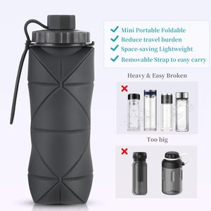 Bouteille d'eau pliable en silicone écologique de grande capacité 600 ml, portable, télescopique, pour le camping en plein air, les sports, passe au lave-vaisselle - Product Image 4