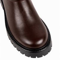 Bottines marron mi-hautes à semelle crantée avec boucle et fermeture éclair latérale pour femme en similicuir