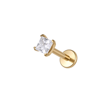 Labret en Titane ASTM F136 avec Zircon Cubique Taille Princesse, Clou à Pousser Sans Filetage, Plaqué Or 18K, Carré, pour Cartilage d'Oreille, Hélix, Enfant