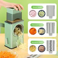 Parutan sayur putar, parutan sayur genggam Manual Stainless Steel dengan 3 pisau Drum baja tahan karat