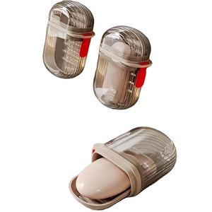 Porte-savon de voyage moderne gris, personnalisable avec logo, en plastique transparent, durable, étanche, écologique, deux pièces, pour salle de bain - Product Image 4
