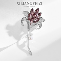 Broche de luxe coréenne XILIANGFEIZI, exquise, en forme de lys, personnalisée, avec perle d'eau douce naturelle et zircon, cadeau de mariage pour femme, accessoire de corsage
