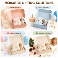 Boîte cadeau pliable personnalisée pastel pour baby shower avec couverture et peluche pour nouveau-né, emballage prêt à l'emploi, durable