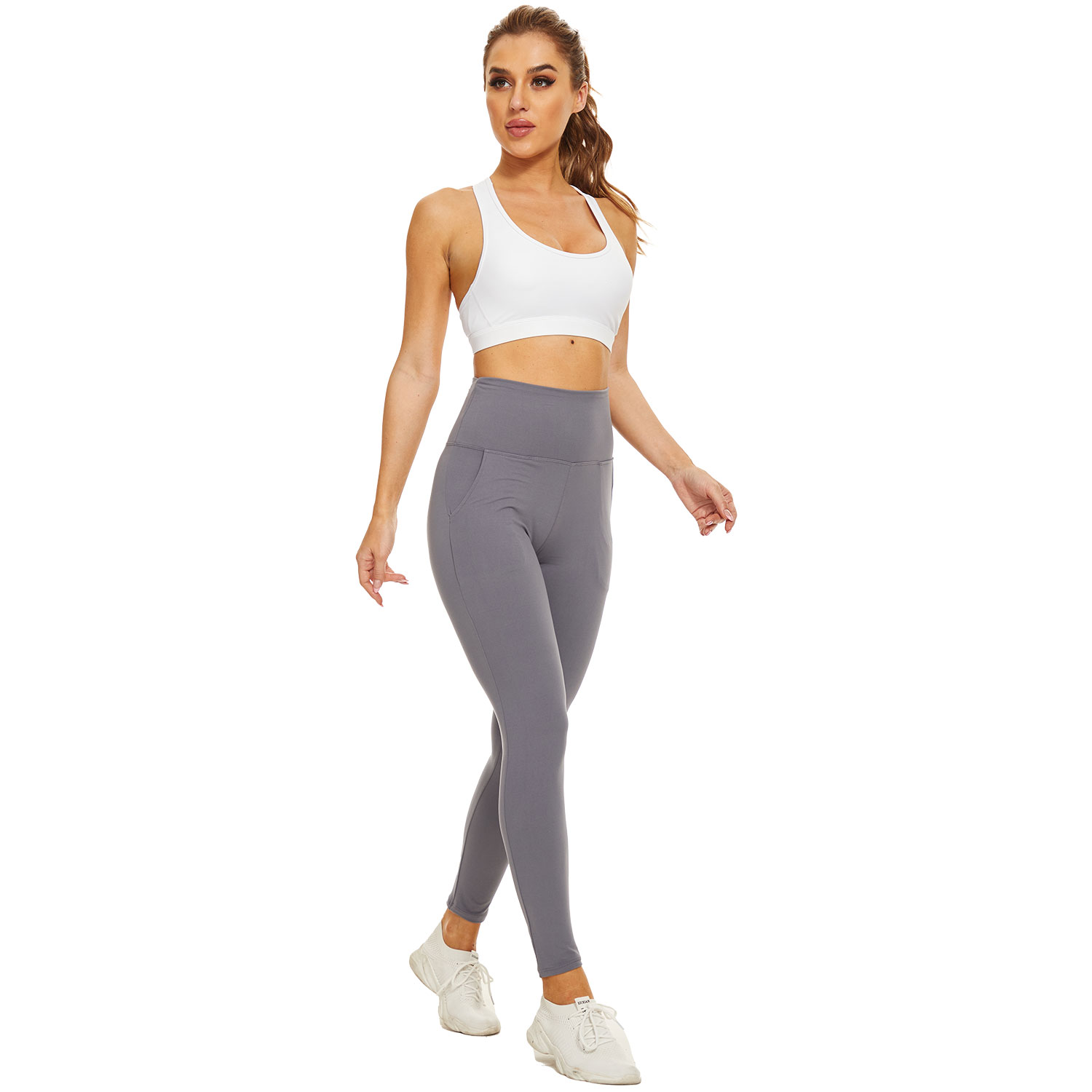 Custom LOGO Women's High Waist Seamed Print Gym Leggings Breathable Knitted Sports Workout with Pocket Casual Style
