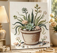 Peinture sur toile Famille de hiboux 3D perlée, Art mural animalier en relief, Impression acrylique encadrée, Décoration intérieure ton neutre