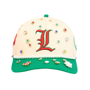 Casquette de baseball Tcap personnalisée à 5 panneaux en sergé avec motif lettre en strass et chaîne de perles – Style sportif urbain unisexe - Product Image 2