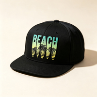 Casquette Snapback Noire à Visière Plate OEM ODM, Broderie Dégradée, Coton Sergé Respirant, 6 Panneaux, Chapeau Snapback d'Été pour la Plage