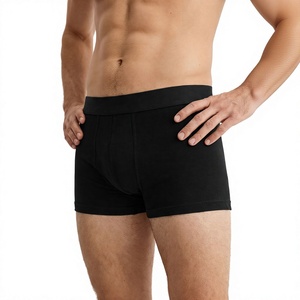 Men's Mid-Rise <b>Boxer</b> Briefs Solid <b>Black</b> 100% Cotton Knitted Breathable Underwear - Product Image 1