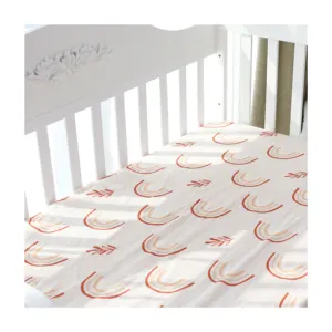 Custom Lightweight Crib Sheet Breathable Baby Bed Sheet Organic Bamboo Cotton Scalability Muslin Bedspread