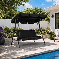Fauteuil balançoire de patio 3 places, avec auvent extérieur réglable et coussin amovible pour patio, jardin, cour